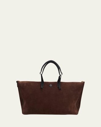 Moncler Mens Carlo Suede Leather-Trim Weekender Duffel Bag