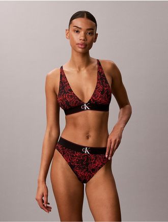 Calvin Klein Womens Graphic Monogram Microfiber Stretch Lightly Lined Triangle Bralette - Red - XL