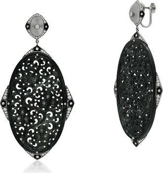 Fred Leighton Carved Black Jade & Diamond Pendant Drop Earrings in White Gold at Nordstrom