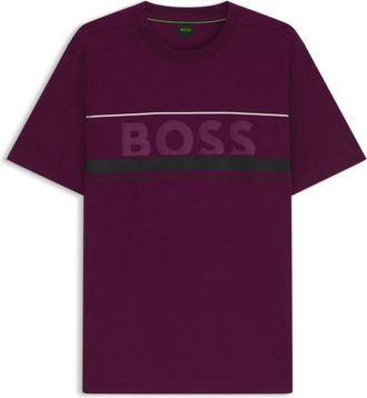 BOSS Cotton-jersey T-shirt with stripes and logo