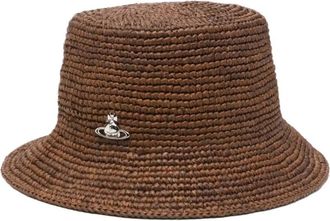 Vivienne Westwood Raffia Bucket Hat met Orb Detail - Dames - Hoeden - Bruin - S - Accessoires