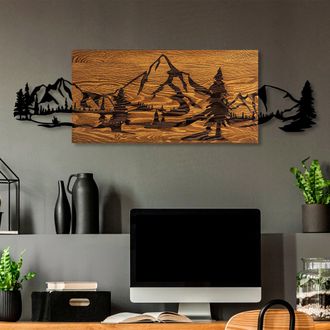 Dmora Cuadro Mitorori, Estructura De Metal Marr&oacute;n, Madera Nobilitada, 30x95h Cm Negro