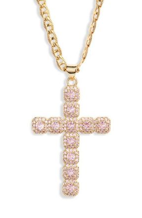 Vidakush Fantasy Cubic Zirconia Cross Pendant Necklace in Light Pink at Nordstrom, Size 18