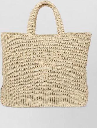 Prada crochet tote bag woven texture handles