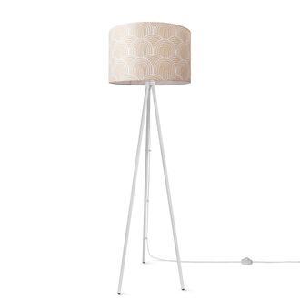 Paco Home Paco Home - L&aacute;mpara Pie Sal&oacute;n Pantalla Tela L&aacute;mpara Pie Lectura Abstracta Vintage Dise&ntilde;o 7 (&oslash;45,5 Cm), L&aacute;mpara De Pie Tr&iacute;pode - Blanco