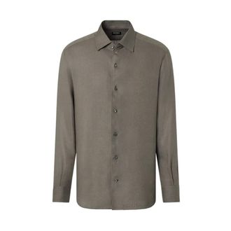 Ermenegildo Zegna Casual Shirts, male, Green, Size: XL Linen Shirt