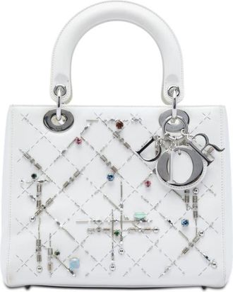 Dior Pre-owned Dior Medium Calfskin Beads And Rhinestone Embellished Lady Dior Ladies 0FQBIZCKCU1YX7EO