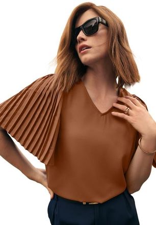 Jessica London Pleated Sleeve Georgette Blouse in Cognac at Nordstrom, Size 22