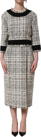 Dolce & Gabbana Womens Multicolor Boucl&eacute; Tweed Frayed Trim Midi Dress