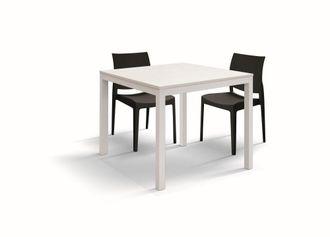 Konte Design Mesa de madera con acabado blanco, metal blanco 90 x 90 - 180 x 90 cm