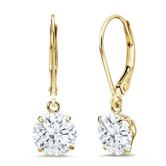 MAX + STONE 10k Yellow or White Gold Leverback Cubic Zirconia Dangle Earrings 5mm to 10mm