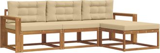 vidaXL Conjunto De Sof&aacute;s De Exterior 4 Uds. Natural Y Beige Vidaxl