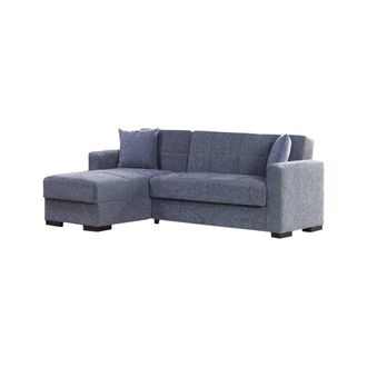 Dmora Sof&aacute; Cama Fernando, Sof&aacute; Cama Rinconera Con Pen&iacute;nsula Reversible, Sof&aacute; Contenedor Para Sal&oacute;n Con Chaiselongue Y 2 Cojines, Cm 230x150h81, Gris, Con Em