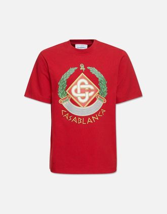 Casablanca Mens Mens Red Casablanca Crest Print T-Shirt - Size: 42