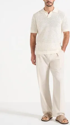 Mani&egrave;re De Voir Conrad Textured Cotton Knit Polo Shirt in Cream at Nordstrom, Size X-Small