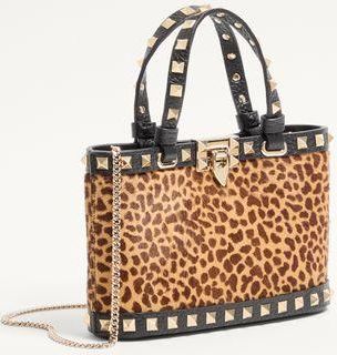 Valentino Garavani Mini Borsa Shopping Rockstud In Vitello Effetto Cavallino Animalier Donna ANIMALIER UNI