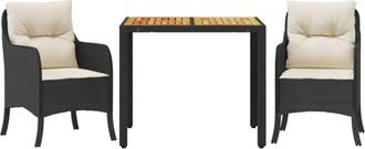 vidaXL Vidaxl - Set Comedor De Jard&iacute;n 3 Pzas Con Cojines Rat&aacute;n Sint&eacute;tico Negro