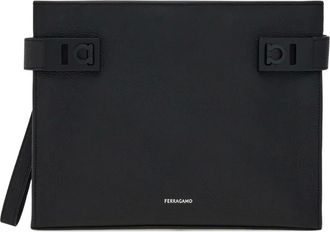 Ferragamo Clutch in pelle con fibbia Gancini - Nero