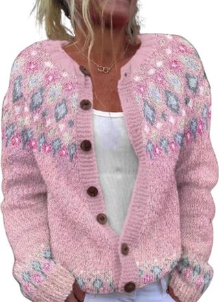 Generic Womens Cardigan Y2K Sweater Vintage Button Knitted Jacket Icelandic Nordic Coat Colorful Boho Cardigans 2026 New (20,XL)