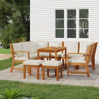 vidaXL Juego Comedor Jard&iacute;n Con Cojines 9 Piezas Madera Maciza Acacia Vidaxl