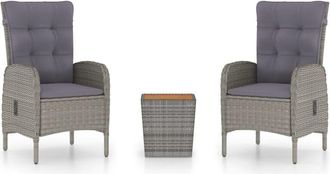 vidaXL Mesa Y Sillas Jard&iacute;n 3 Pzas Rat&aacute;n Sint&eacute;tico Madera Acacia Gris Vidaxl