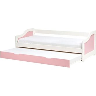 Beliani Letto a scomparsa per bambini in legno di pino bianco e rosa 90 x 200 cm Luneray