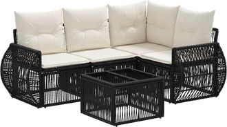 vidaXL Conjunto De Sof&aacute;s De Jard&iacute;n 5 Uds. Negro Y Blanco Crema Vidaxl