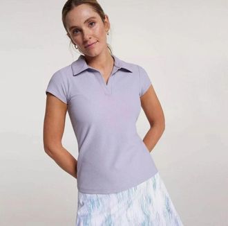 Calia Italia Calia Polo Shirt Womens Purple Ribbed Short Sleeve Johnny Collar Golf SRT596