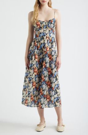 D&ocirc;en Benoit Floral Gathered Bust Tiered Midi Dress in Petit Jardin De Villandry at Nordstrom, Size Xx-Small