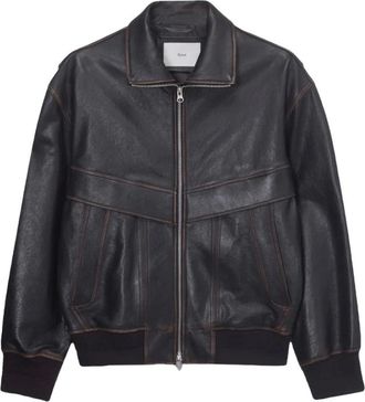 Dunst Jassen, Heren, Bruin, M, Leer, Stand Collared Leather Blouson