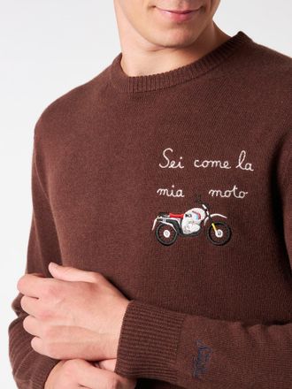 MC2 Saint Barth Man Crewneck Sweater With Sei Come La Mia Moto Embroidery