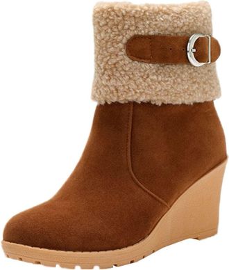 Generic Ladies Ankle Boots, Ankle Boots Wedge for Women UK - Fashion Versatile Short Boot with Buckles and Side Zipper Comfy Warm Booties Autumn and Winter Ca