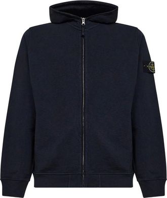 Stone Island Navy Blue Cotton Zip-Up Hoodie