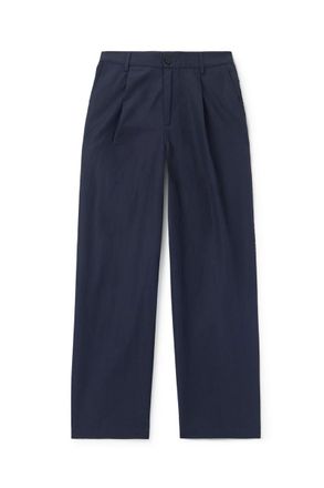 Folk Wide-Leg Pleated Cotton and Linen-Blend Trousers