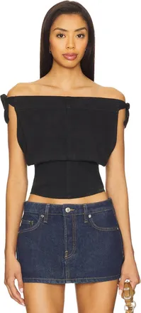 Free People Louie Top Women Black Smocked Off The Shoulder Cropped DDR2431