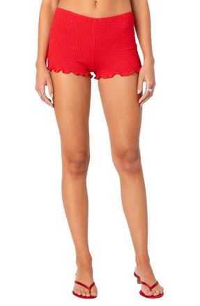 Edikted Valentina Smocked Shorts in Red at Nordstrom, Size Medium