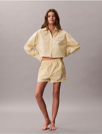 Calvin Klein Womens Cotton Poplin Track Shorts - Yellow - XL