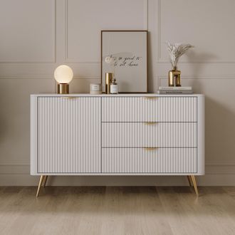 Dmora C&oacute;moda Halilomo, Mueble 3 Cajones, Un Estante, Puerta Abatible, Deslizante, 138x38x81h Cm Blanco