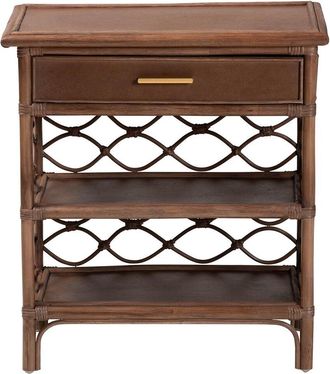 Baxton Studio Akane Rattan Nightstand With Drawer & Open Shelves