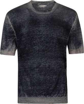 Original Vintage Robinunicablu T-shirt - Heren - Ronde hals truien - Blauw - 2XL - Linnen - Truien & Vesten