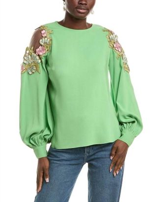 Oscar De La Renta Silk-Blend Blouse In Olivine