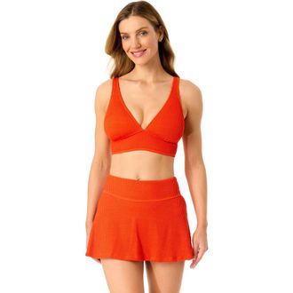 Anne Cole Womens Live In Color Textured Shirred Soft Band Bralette Bikini Swim Top in Paprika Flame at Nordstrom, Size X-Small