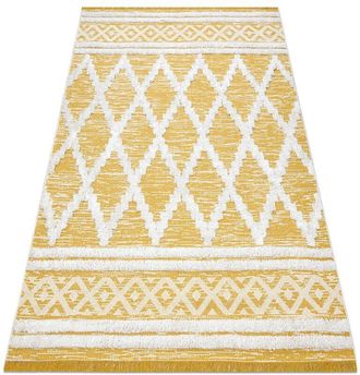 RugsX Rugsx - Alfombra Eco Sisal Boho Moroc Diamantes 22297 Franjas - Dos Niveles De Vell&oacute;n Amarillo / Crema, Alfombra Reciclada Yellow 194x290 Cm