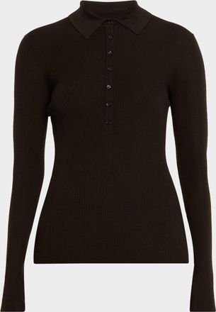 Gabriela Hearst Sophia Rib Knit Long-Sleeve Polo Shirt