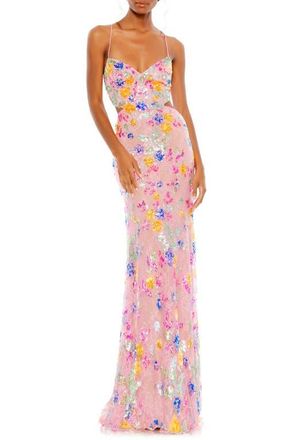 Mac Duggal Embellished Lace Strappy Column Gown in Pink Multi at Nordstrom, Size 10