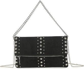Girly HandBags Womens Faux Suede Handbag with Stud Detail - Flat Tote Purse, Shoulder Bag Large Black