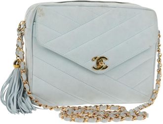 Chanel Vintage Camera Bag Suede Blue Suede Bag (Pre-Owned)