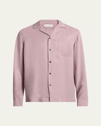 Dries Van Noten Mens Washed Cupro Notch-Collar Sport Shirt
