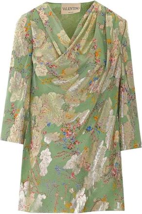 Valentino Garavani Floral Metallic Jacquard Cowl Neck Top - Dames - Blouses - Veelkleurig - S - Overhemden