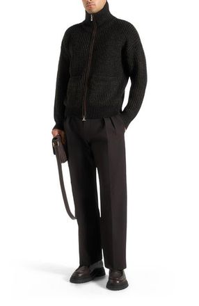 Mani&egrave;re De Voir Jamie Unisex Speckled Wool Zip Through Jacket in Black at Nordstrom, Size X-Small